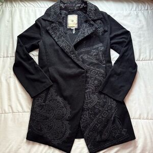 Paparazzi Black Peacoat Embroidered Size Medium